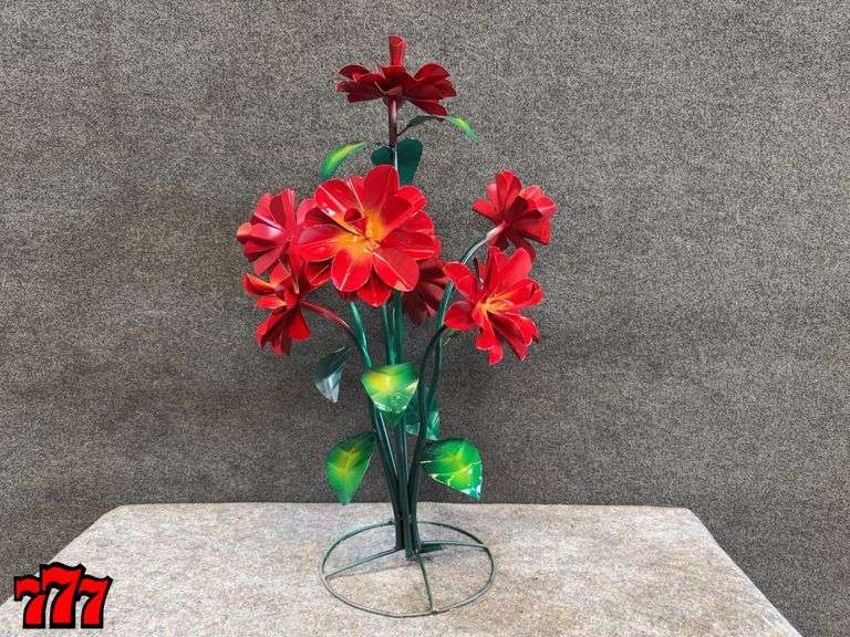 35” Tall Red Metal Flower Stand