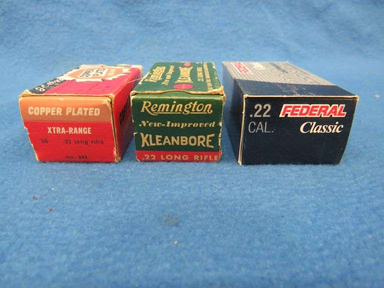 Three full boxes of 22LR including two vintage ones. 150 total rounds.