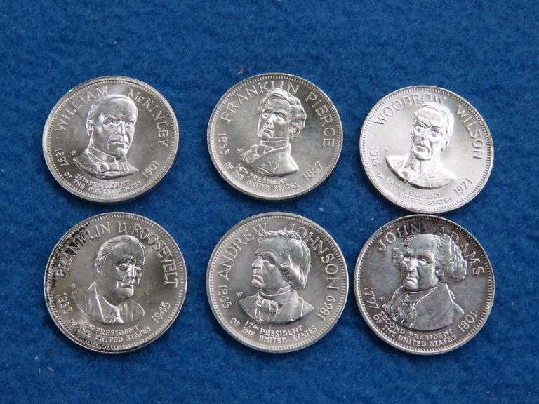 Six sterling silver Presidential coins. 45.8 total grams