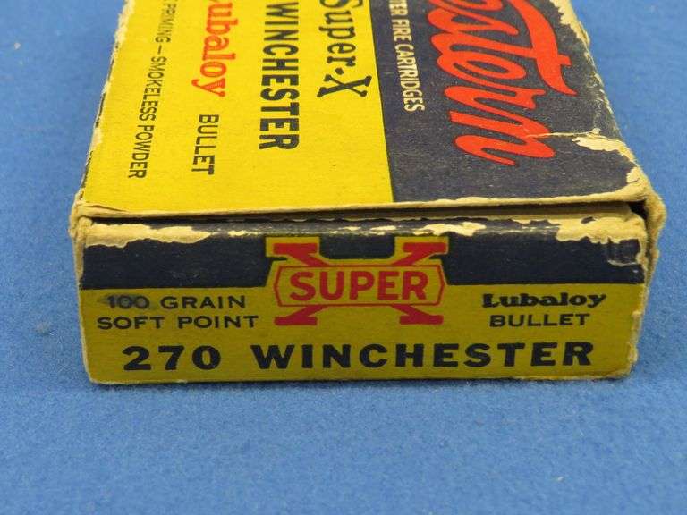 20 Western Super-X 270 Winchester rounds in a vintage box in poor condition