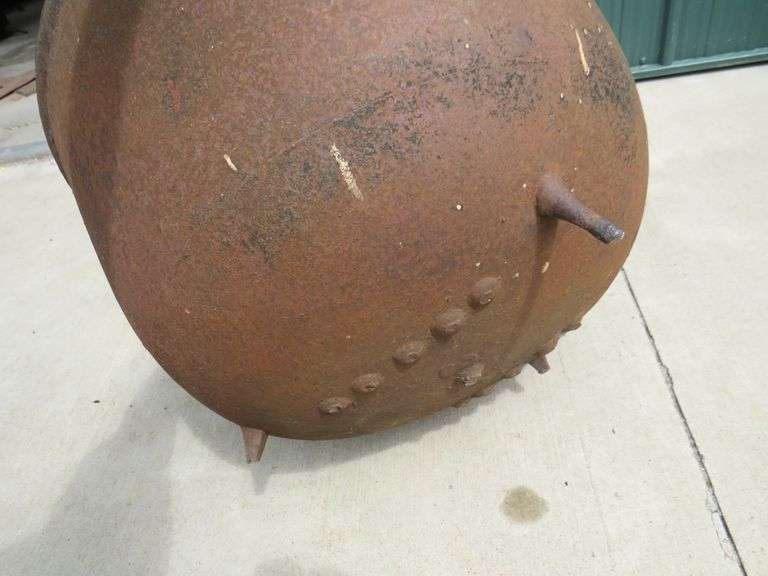 Vintage cast iron kettle 26" wide x 17" deep, has all three feet, marked 30 on the bottom