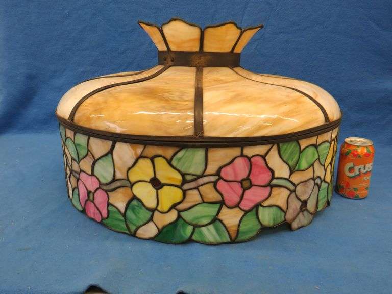 Vintage 24" stained glass hanging shade.  Good condition.