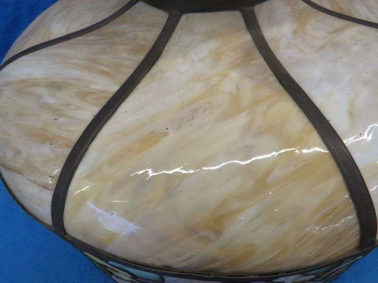 Vintage 24" stained glass hanging shade.  Good condition.
