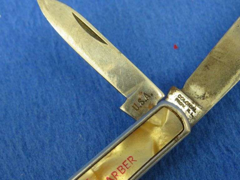 Nice collectible pocket knives including a Colonial with advertising, Lunawerk Germany Masonic-theme