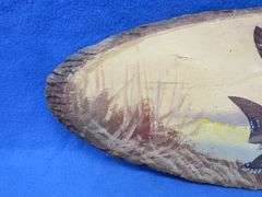 Original Al Mohler wooden slab art painting entitled  'Rising Mallard" form the Al Mohler Studio in 