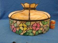 Vintage 24" stained glass hanging shade.  Good condition.