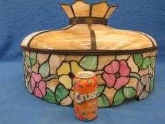 Vintage 24" stained glass hanging shade.  Good condition.