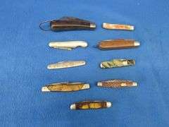 Nice collectible pocket knives including a Colonial with advertising, Lunawerk Germany Masonic-theme