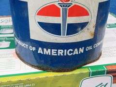 Vintage metal American Oil Snow-White Petrolatum can with contents