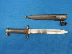 Swedish Mauser bayonet, metal sheath, and leather holder