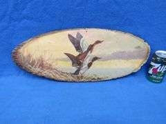 Original Al Mohler wooden slab art painting entitled  'Rising Mallard" form the Al Mohler Studio in 