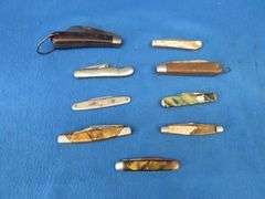 Nice collectible pocket knives including a Colonial with advertising, Lunawerk Germany Masonic-theme