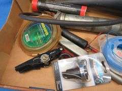 Grease gun, funnel, John Deere oil filter, and more