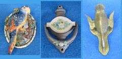 Cast iron door knockers and a brass paper clip goose