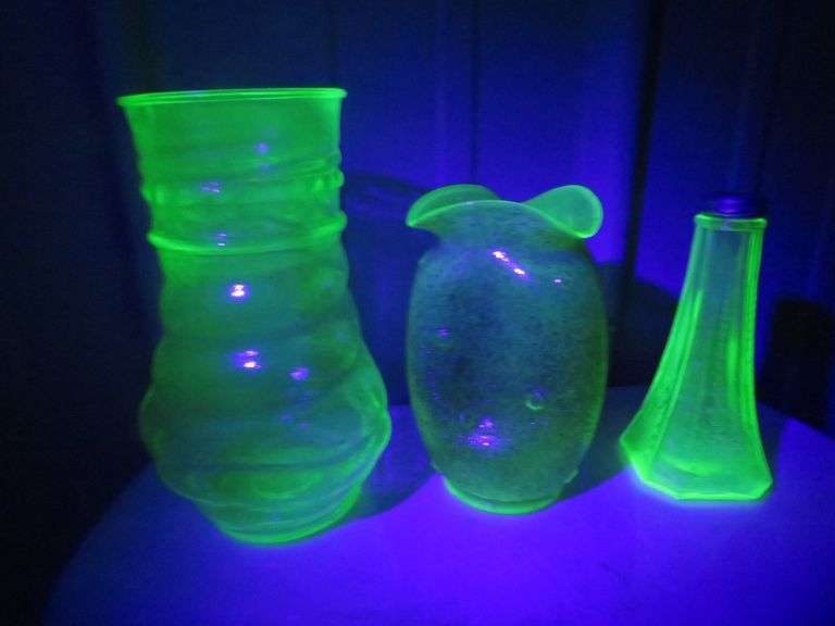 Three pieces of uranium glass and other misc. glassware