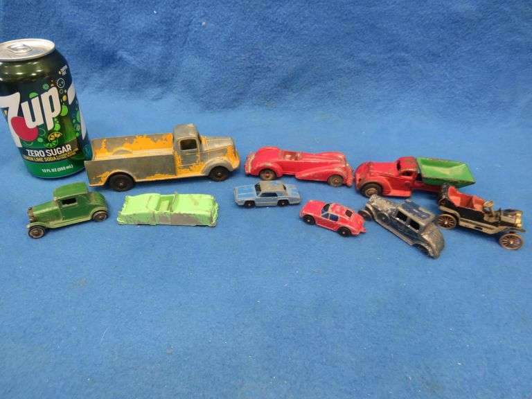 Vintage metal toy cars, mostly Tootsie Toys