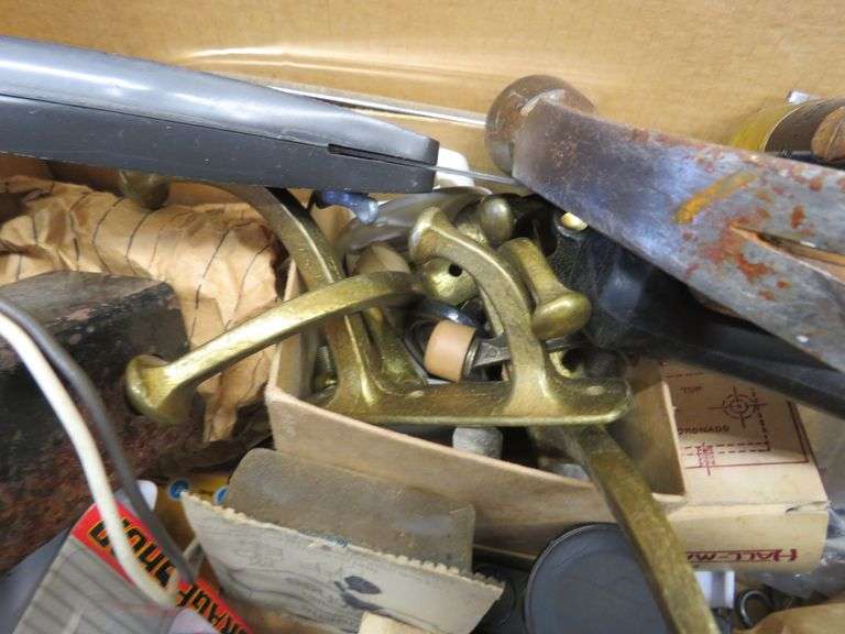 Lots of tools and hardware including, an untested Craftsman 19.2v cordless drill and flashlight with