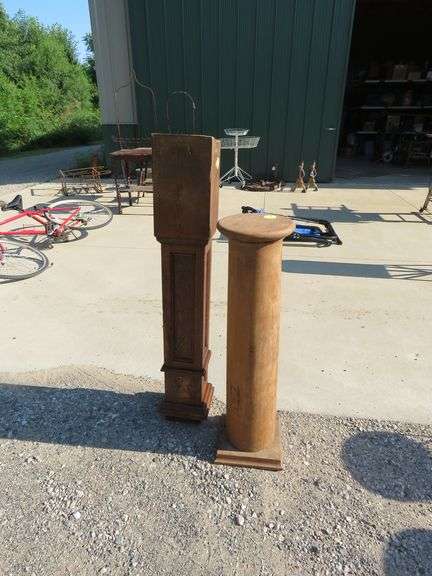 Wooden 35" plant pedestal and a 44" wooden architectural pillar
