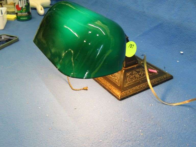 Library lamp with repaired shade