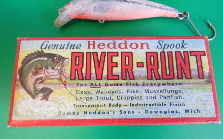 Vintage Heddon 2 1/2" River Runt in a box marked "9110-SD standard" both in excellent condition, and