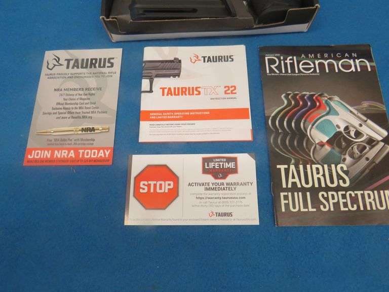 Taurus TX22 .22LR semi-auto pistol.  SN 1PT329299.  Includes one magazine, manual, and original box.