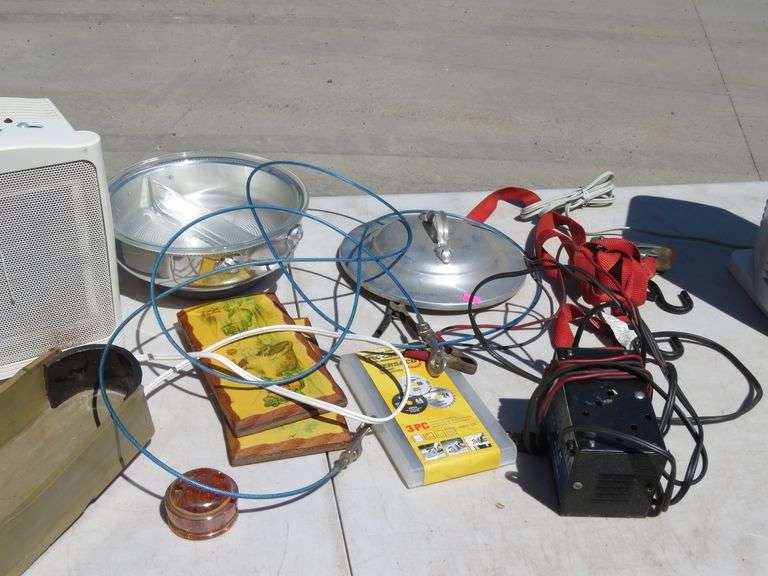 Heater, fan, battery charger, tote, and more