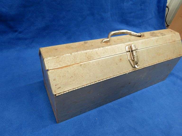Metal toolbox with contents, including many Craftsman sockets,  ratchets, extensions, and more inclu