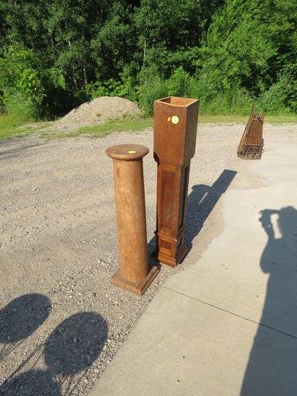 Wooden 35" plant pedestal and a 44" wooden architectural pillar