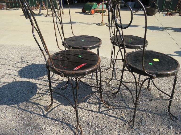 Four vintage wire ice cream parlor chairs