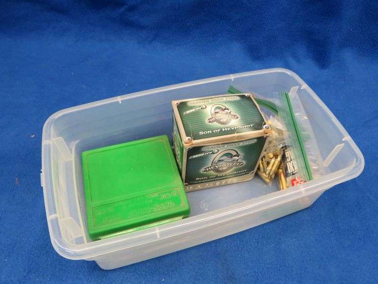 54 9mm rounds, a partial box of Heavi-Steel 12-gauge, 22 mag, 22 LR rounds