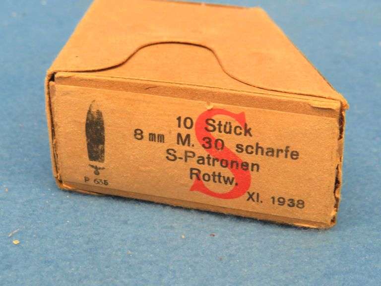 WW2 era German 8mm ammunition in original sleeve.  Includes Waffenamt stamp.