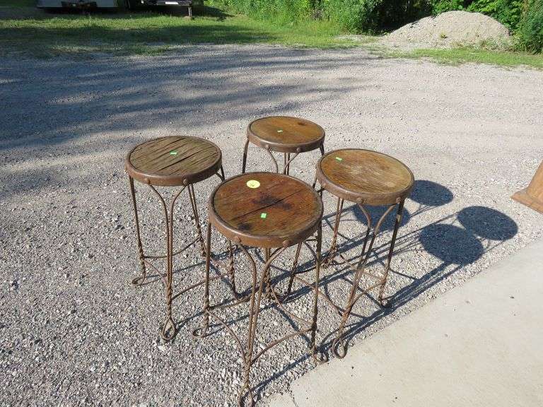 Four vintage wire ice cream parlor stools