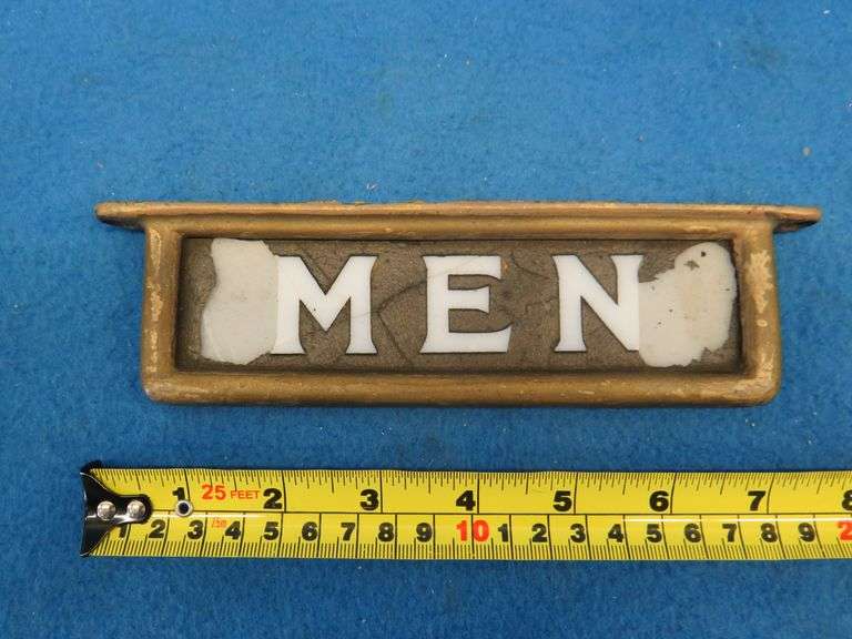 Vintage glass restroom signs in cast iron frames