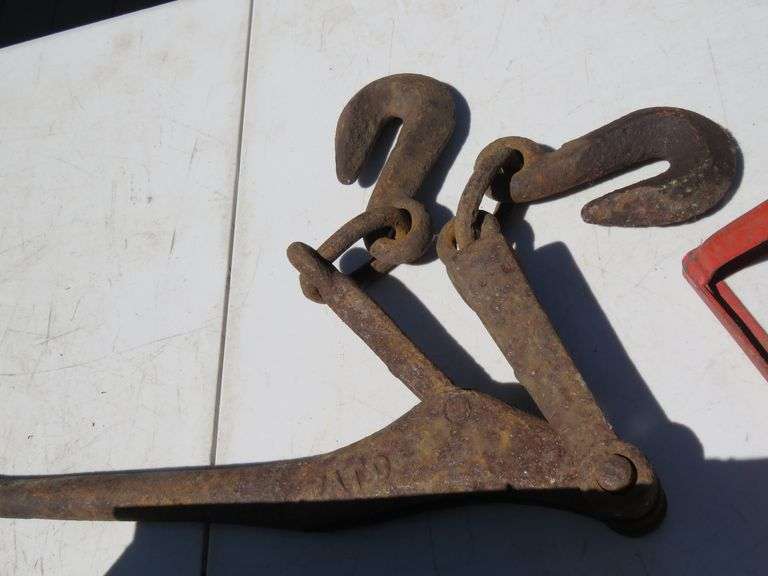 Chain binder, jack stand, and old metal box we couldn't open
