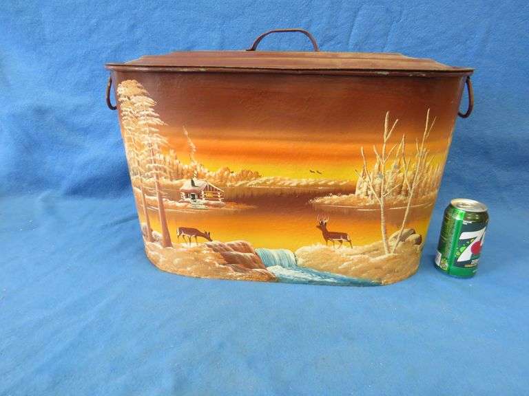 Galvanized boiler with a hand-painted scene by Jake or Burnette ...