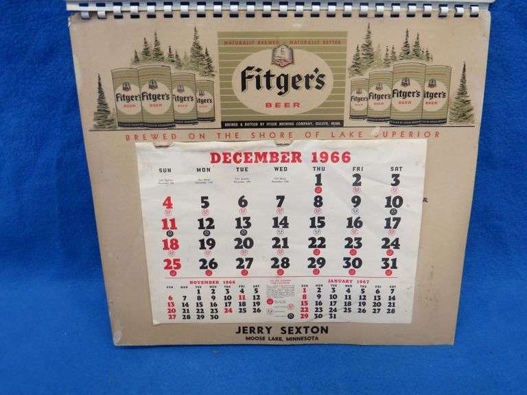 1966 Fitger's Beer vacuformed advertising calendar topper.