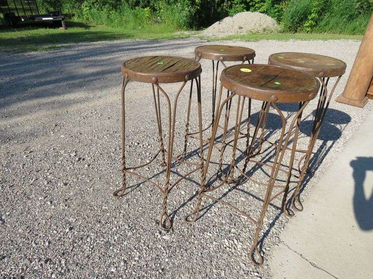 Four vintage wire ice cream parlor stools