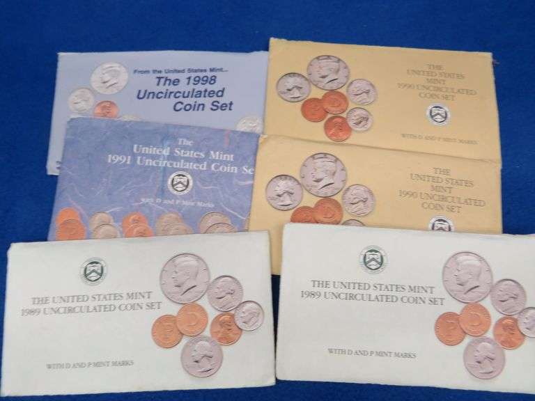 Six Mint coin sets  (2) 1989, (2) 1990, 1991, and 1998