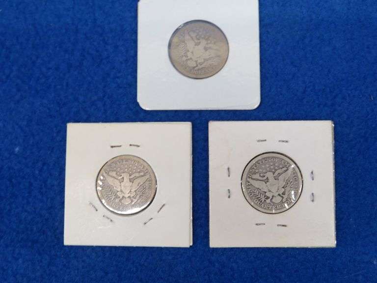 Three Barber quarters. See photos for dates