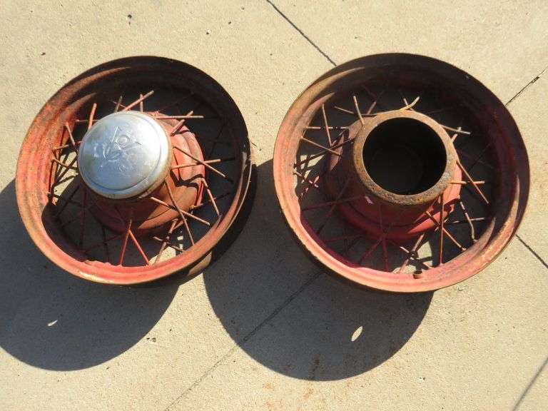 Two vintage steel wheels