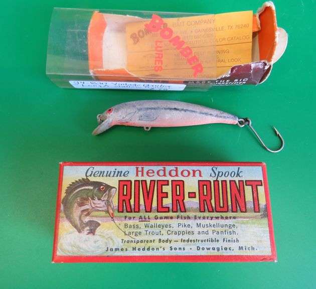 Vintage Heddon 2 1/2" River Runt in a box marked "9110-SD standard" both in excellent condition, and