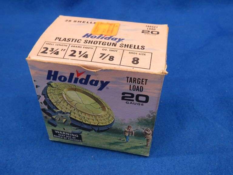 Vintage Holiday 20-guage 8-shot shotshell box with art design by Les Kouba
