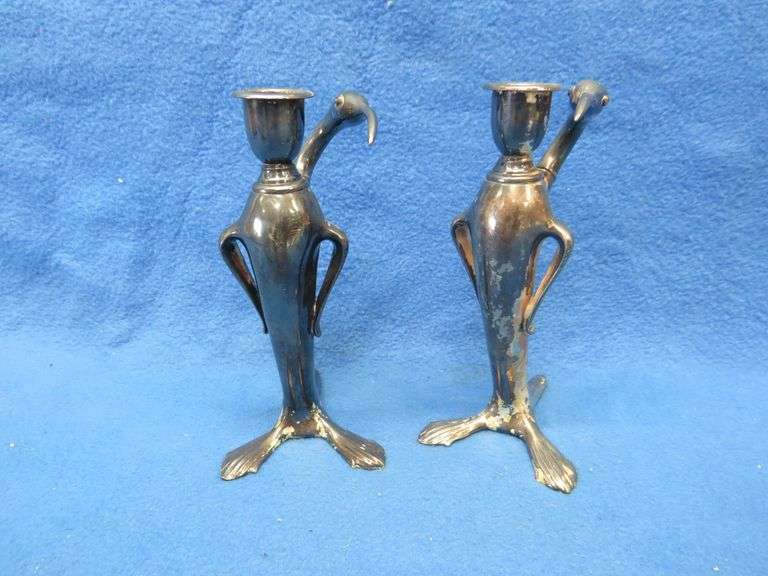 Pair of Art Nouveau era figural candlesticks.  Unknown composition.  Marked W. B. Mfg. Co. 1110.