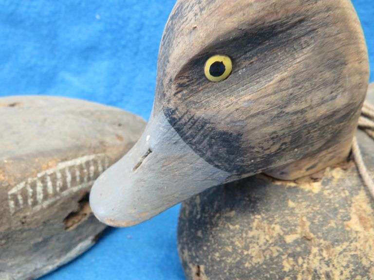 Pair of Rigmate Bluebill cork decoys with tack eyes