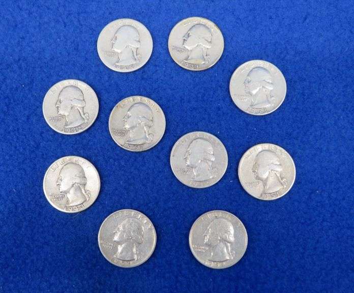 Ten silver Washington Quarters