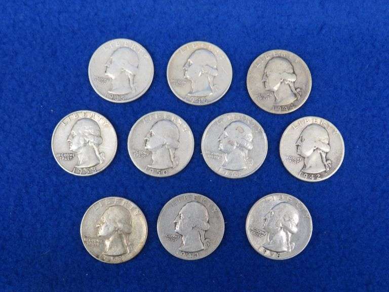 Ten Silver Washington quarters