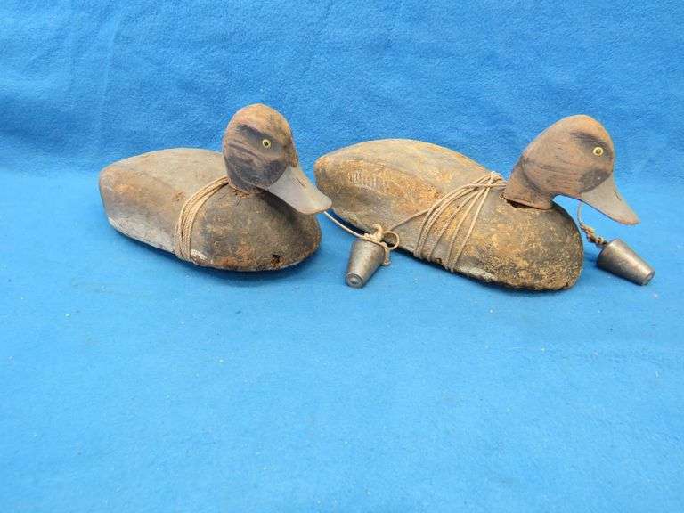 Pair of Rigmate Bluebill cork decoys with tack eyes