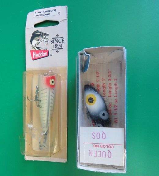 Bingo Bait Co. 2 3/4"Queen in a box marked Queen Q05, and a NIP Heddon Tiny Chugger