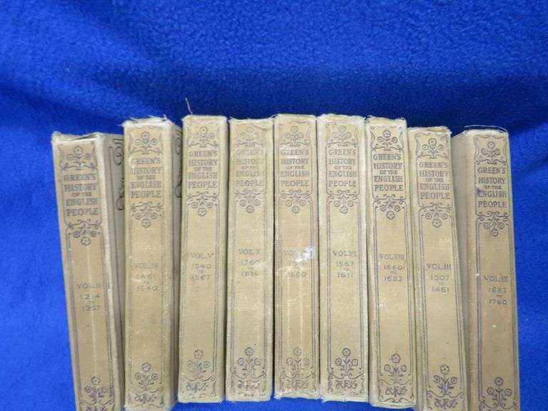 Vintage cookbooks and eight volumes of "Green's History of The English People"