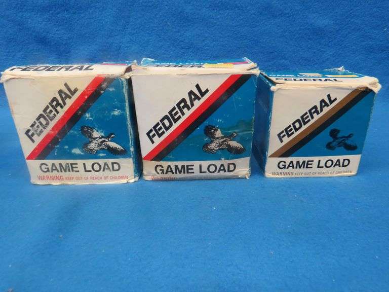 25 Federal 12-gauge #6 shot, 25 Federal 12-gauge #8 shot, and 23 Federal 20-gauge #8 shot.  All 2 3/
